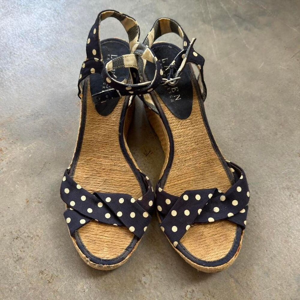Ralph Lauren navy polka dot wedge sandals